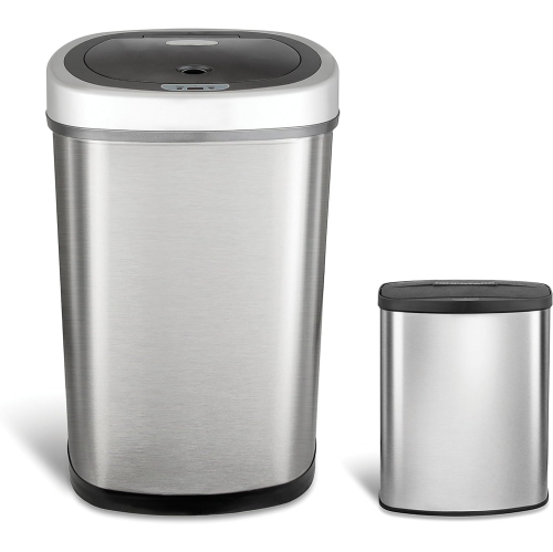 ENSEMBLE DE DEUX poubelles à capteur de mouvement automatique sans contact The Original, 13,2 gal / 50 L. Et 2,1 gal. / 8 L., acier