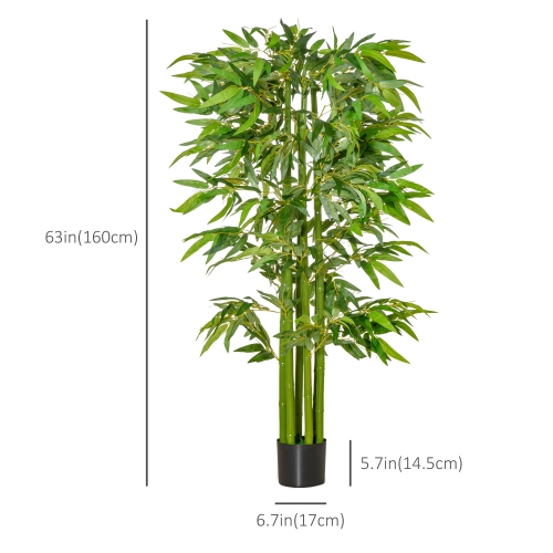 HOMCOM 5.3FT Artificial Bamboo Tree in Pot, Indoor Fake Plants for Home Office Living Room Decor, Green