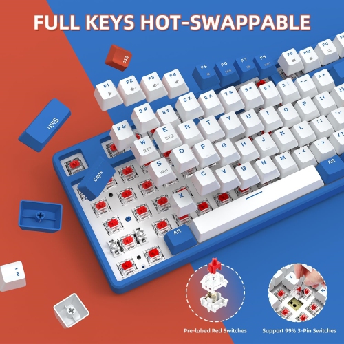 75% Wireless Mechanical Keyboard, Bluetooth/2.4G Dual Mode, 87 Keys Compact TKL Hot Swappable Gaming Keyboard, Keycaps Linear Red Switch Custom