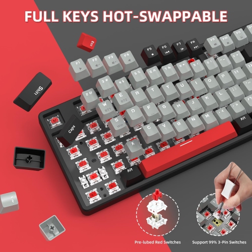 75% Wireless Mechanical Keyboard, Bluetooth/2.4G Dual Mode, 87 Keys Compact TKL Hot Swappable Gaming Keyboard, Keycaps Linear Red Switch Custom