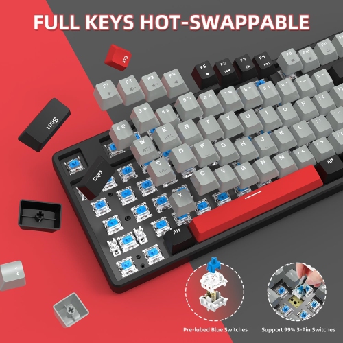 75% Wireless Mechanical Keyboard, Bluetooth/2.4G Dual Mode, 87 Keys Compact TKL Hot Swappable Gaming Keyboard, Keycaps Linear Blue Switch Custom