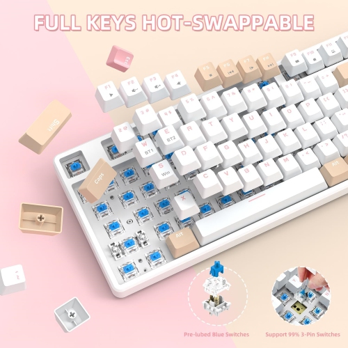 75% Wireless Mechanical Keyboard, Bluetooth/2.4G Dual Mode, 87 Keys Compact TKL Hot Swappable Gaming Keyboard, Keycaps Linear Blue Switch Custom