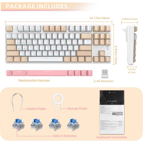 75% Wireless Mechanical Keyboard, Bluetooth/2.4G Dual Mode, 87 Keys Compact TKL Hot Swappable Gaming Keyboard, Keycaps Linear Blue Switch Custom