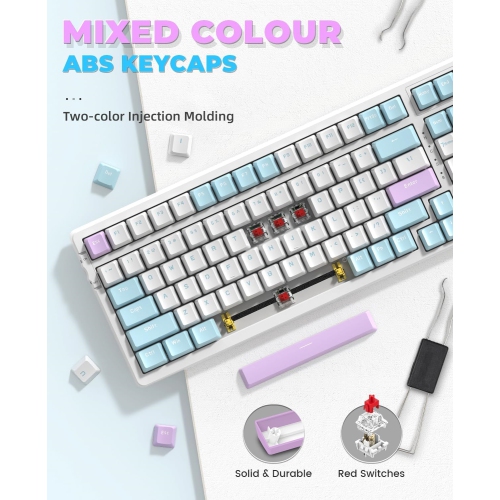 Wireless Mechanical Keyboard, Dual Mode 2.4G/BT5.0 2-in-1 Receiver, 100 Keys Hot Swappable Red Switches Gaming Keyboard with Number Pad for PC