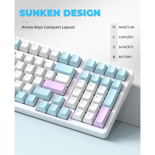 Wireless Mechanical Keyboard, Dual Mode 2.4G/BT5.0 2-in-1 Receiver, 100 Keys Hot Swappable Red Switches Gaming Keyboard with Number Pad for PC