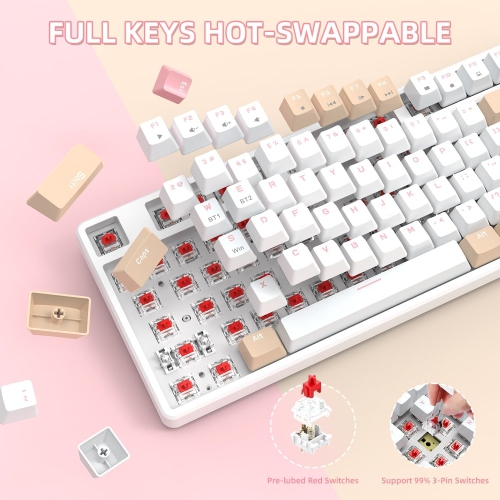 75% Wireless Mechanical Keyboard, Bluetooth/2.4G Dual Mode, 87 Keys Compact TKL Hot Swappable Gaming Keyboard, Keycaps Linear Red Switch Custom