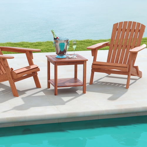 Gymax 2 Pieces Adirondack Outdoor Side Table Patio 2-Tier Square End Table Sturdy Coffee Table