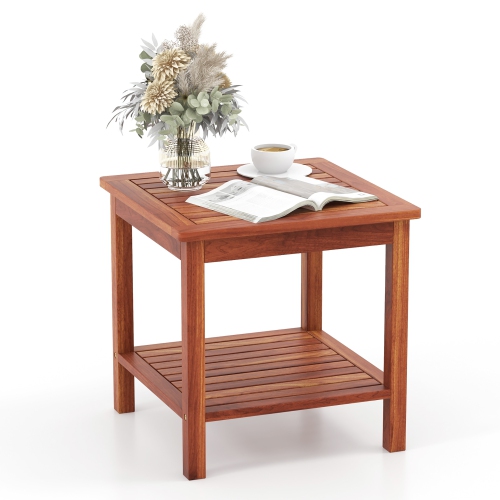 Gymax 2 Pieces Adirondack Outdoor Side Table Patio 2-Tier Square End Table Sturdy Coffee Table