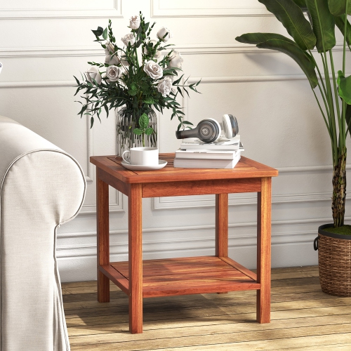 Gymax 2 Pieces Adirondack Outdoor Side Table Patio 2-Tier Square End Table Sturdy Coffee Table