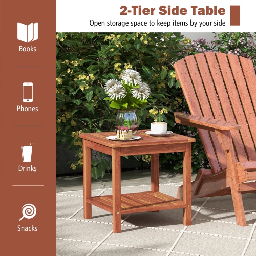 Gymax 2 Pieces Adirondack Outdoor Side Table Patio 2-Tier Square End Table Sturdy Coffee Table