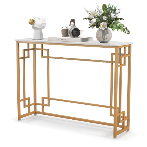 GYMAX  Modern Console Table Narrow Entryway Table With Geometric Golden Frame