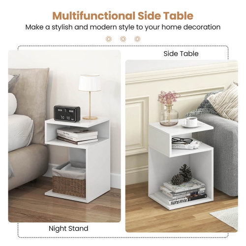 Gymax S-Shaped Side Table for Small Space Morden End Table w/S-Shaped Frame White