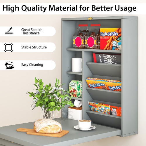 Gymax Wall Mounted Computer Convertible Desk Floating Desk w/ Storage Bookcases Grey