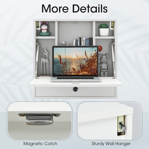 Gymax Wall-mounted Desk Floating Computer Workstation w/ Storage Shelves Home Office