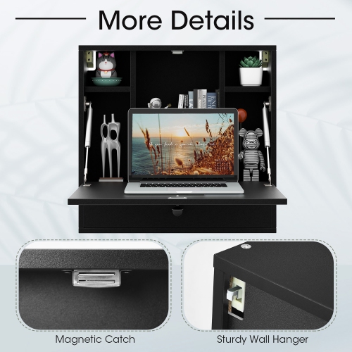 Gymax Wall-mounted Desk Floating Computer Workstation w/ Storage Shelves Home Office