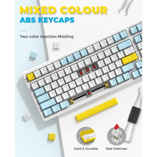 Wireless Mechanical Keyboard, Dual Mode 2.4G/BT5.0 2-in-1 Receiver, 100 Keys Hot Swappable Red Switches Gaming Keyboard with Number Pad for PC