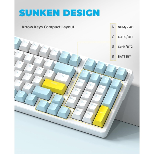 Wireless Mechanical Keyboard, Dual Mode 2.4G/BT5.0 2-in-1 Receiver, 100 Keys Hot Swappable Red Switches Gaming Keyboard with Number Pad for PC