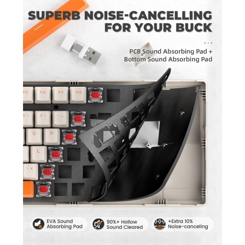 Wireless Mechanical Keyboard, Dual Mode 2.4G/BT5.0 2-in-1 Receiver, 100 Keys Hot Swappable Red Switches Gaming Keyboard with Number Pad for PC