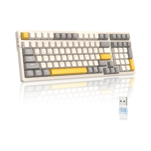 Wireless Mechanical Keyboard, Dual Mode 2.4G/BT5.0 2-in-1 Receiver, 100 Keys Hot Swappable Red Switches Gaming Keyboard with Pad for PC