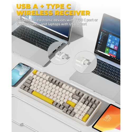 Wireless Mechanical Keyboard, Dual Mode 2.4G/BT5.0 2-in-1 Receiver, 100 Keys Hot Swappable Red Switches Gaming Keyboard with Pad for PC