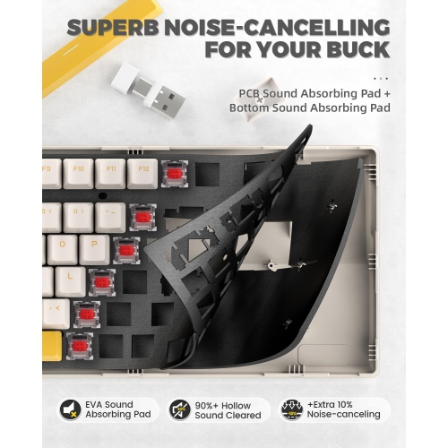 Wireless Mechanical Keyboard, Dual Mode 2.4G/BT5.0 2-in-1 Receiver, 100 Keys Hot Swappable Red Switches Gaming Keyboard with Pad for PC