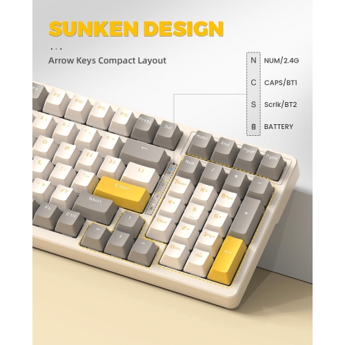 Wireless Mechanical Keyboard, Dual Mode 2.4G/BT5.0 2-in-1 Receiver, 100 Keys Hot Swappable Red Switches Gaming Keyboard with Pad for PC