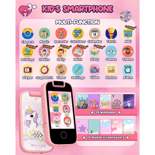 Kids Smart Toy Phone – Touchscreen Learning Device with Dual Cameras, Music, Games & 32GB Card – Perfect Gift for Girls Ages 3–10