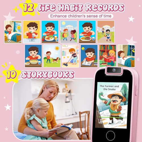 Téléphone intelligent jouet pour enfants – écran tactile de 2,8&nbsp;po, deux caméras, MP3, 13 jeux de casse-tête, moniteur d'habitudes – cadeau