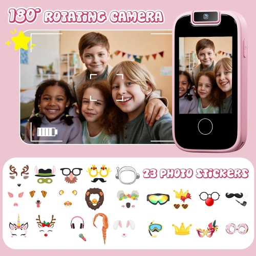 Téléphone intelligent jouet pour enfants – écran tactile de 2,8&nbsp;po, deux caméras, MP3, 13 jeux de casse-tête, moniteur d'habitudes – cadeau