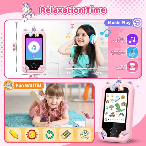 Kids Smart Phone Toy Pink for Girls 3-8 Years Old. Toddler Unicorn