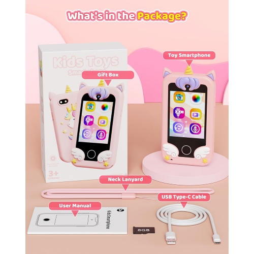 Pink Unicorn Kids Toy Phone - MP3 Music Player & Dual Camera | Perfect Christmas & Birthday Gift for Girls Ages 3-8 Years