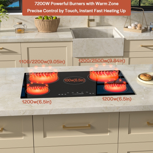 Empava 30 Inch Electric Radiant Cooktop with 5 Burners, 7200W Electric Stove Top with Kid Safety Lock, EMPV-30REC13