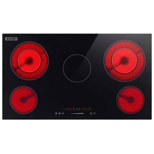 Empava 36 Inch Electric Radiant Cooktop with 5 Burners, 9 Heating Level Glass Smooth Surface in Black EMPV-36REC14