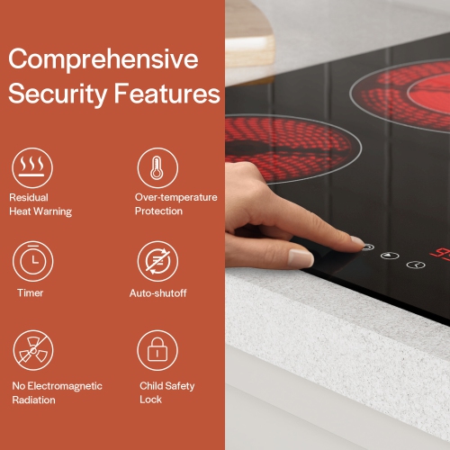 Empava 36 Inch Electric Radiant Cooktop with 5 Burners, 9 Heating Level Glass Smooth Surface in Black EMPV-36REC14