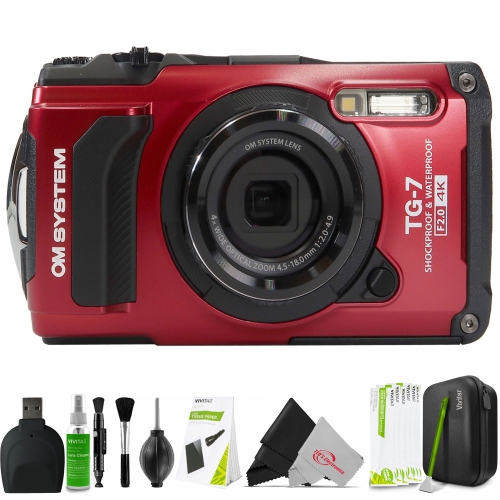 OM SYTEM  Om System Tough Tg-7 Digital Camera (Red) + Memory Card Reader + Professional Cleaning Kit