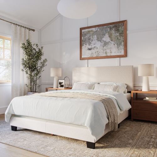 Grand lit moderne en tissu Luna d'Amber & Emily - Beige