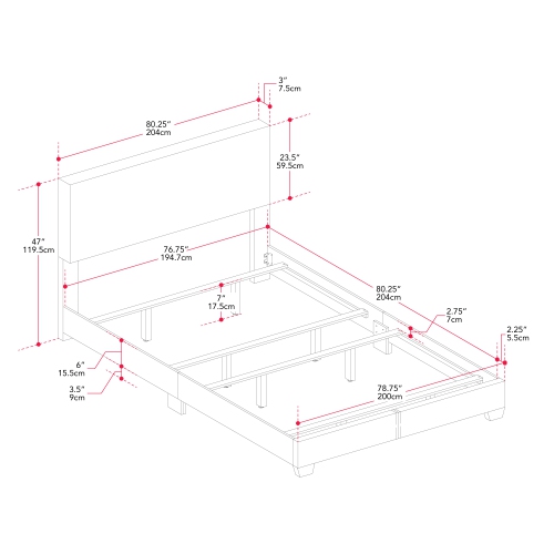 Très grand lit moderne en tissu Luna d'Amber & Emily - Beige