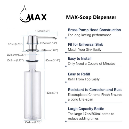 MAX Faucets distributeur de savon et de lotion fini chromé