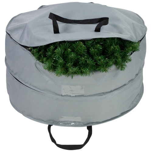 30" Gray Multi-Seasonal Double Wreath Storage Bag