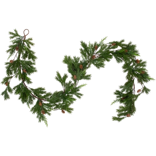 NORTHLIGHT  Real Touch Cypress And Pinecone Artificial Christmas Garland - 6' X 8" - Unlit