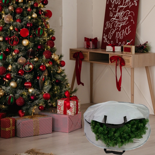 36" Gray and Black Multi-Seasonal Wreath Storage Bag