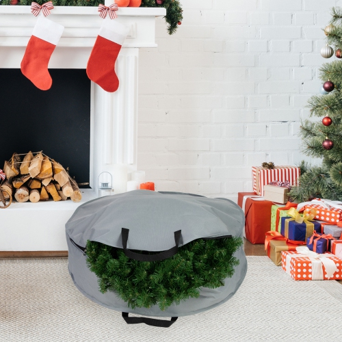 36" Gray and Black Multi-Seasonal Wreath Storage Bag