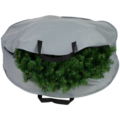36" Gray and Black Multi-Seasonal Wreath Storage Bag