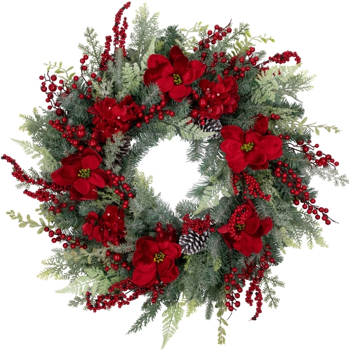 Real Touch™ Poinsettia and Pinecone Artificial Christmas Wreath - 38" - Unlit