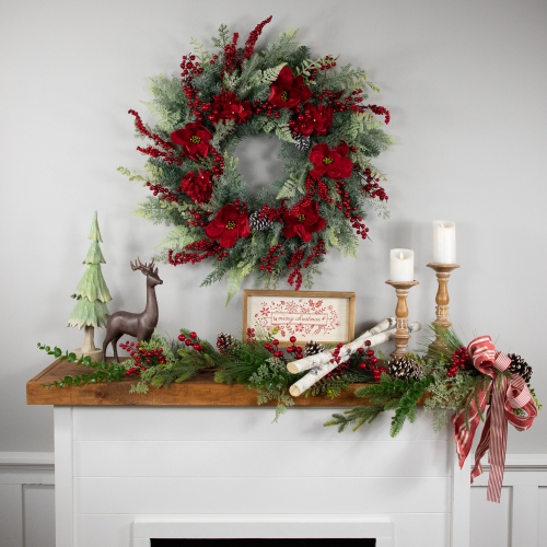 Real Touch™ Poinsettia and Pinecone Artificial Christmas Wreath - 38" - Unlit