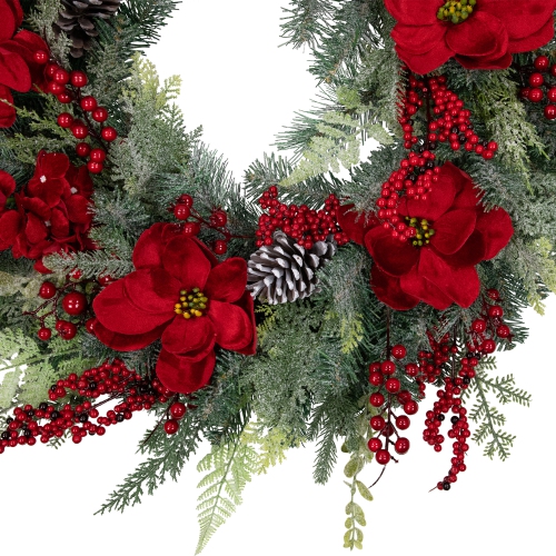 Real Touch™ Poinsettia and Pinecone Artificial Christmas Wreath - 38" - Unlit
