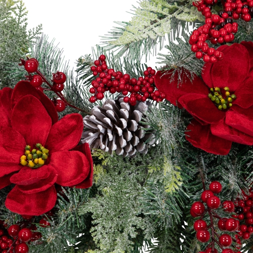 Real Touch™ Poinsettia and Pinecone Artificial Christmas Wreath - 38" - Unlit