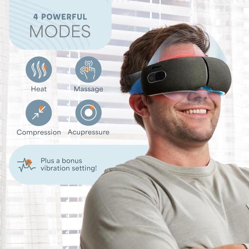 Lifepro Eye Massager: Headache Relief Device with Heat, Vibration, and Bluetooth Music - Smart Eye Massager for Migraines