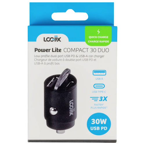 LOGiiX Power Lite 30 Duo 30W PD USB Type-C/USB-A Car Charger - Black