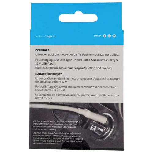 LOGiiX Power Lite 30 Duo 30W PD USB Type-C/USB-A Car Charger - Black